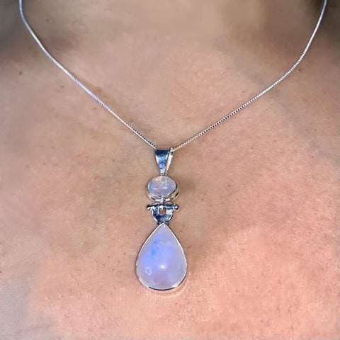 Natural Rainbow Moonstone - 925 SS Pendant